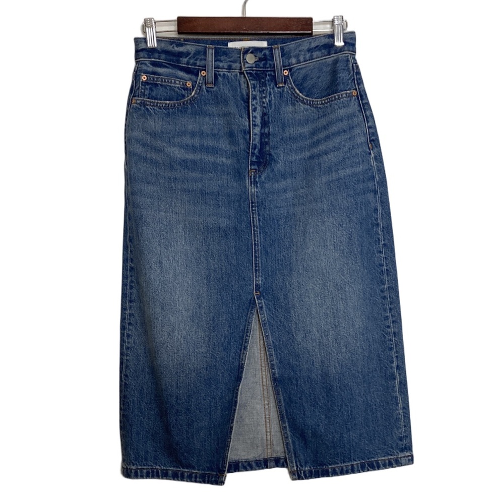 Denim Forum Jean Skirt Womens 27 The 90's Halle Blue Denim High Slit Aritzia